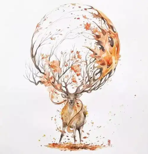 当水彩遇上鹿,如同童话一样梦幻