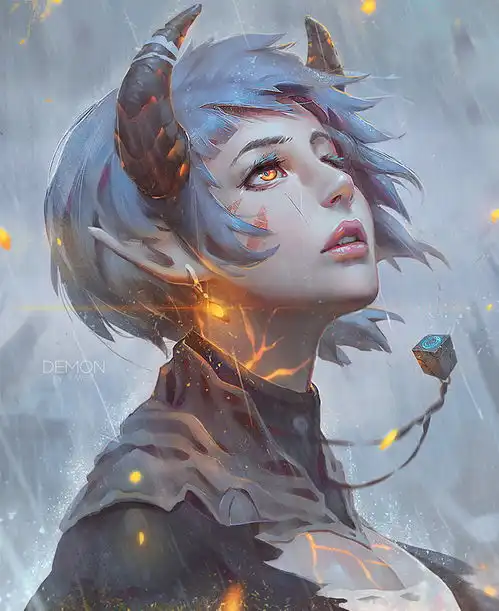a站原画师z.w.gu雨中女战士作品