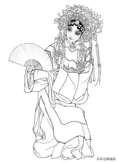 黑白线稿古风美人白描线稿素材附人物五官画法