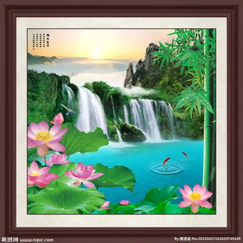 荷花竹子山水画图片