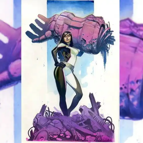 彩铅结合水彩画硬核超级英雄插画