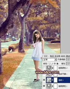 ps把绿色春天女孩照片调成橙红色秋天色彩