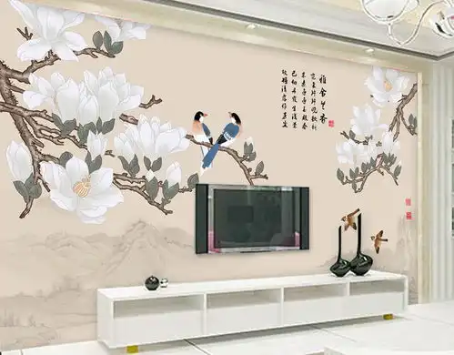新中式手绘玉兰雅舍兰香电视背景墙图片素材效果图下载