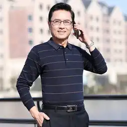 秋装爸爸装中年男士长袖t恤长袖polo衫上衣服中老年人