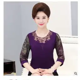时尚大码中年妈妈装短袖绣花上衣中老年女装夏装雪纺中袖t恤宾特