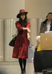 范冰冰冬日红装现身机场墨镜遮脸露贵妇范儿