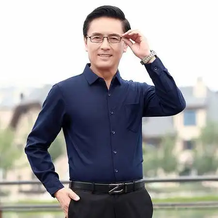 洋湖轩榭爸爸秋装衬衫男长袖厚款中年男士保暖宽松衬衣中老年人爷爷上衣服a