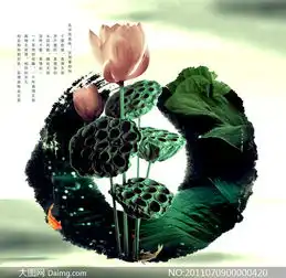 水墨荷花和莲蓬psd分层素材