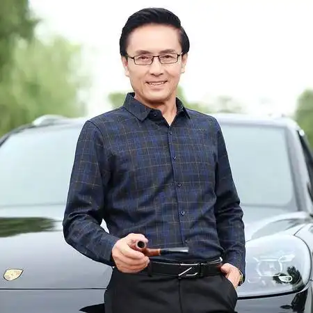 洋湖轩榭中老年男士秋季免烫抗皱长袖衬衫爸爸装宽松格子磨毛厚款衬衣a