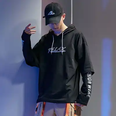 2019秋冬季原创韩版嘻哈休闲潮牌宽松男假两件卫衣五角星魔法