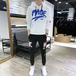 春季卫衣套装男连帽外套韩版潮流休闲裤学生嘻哈帅气衣服两件套潮