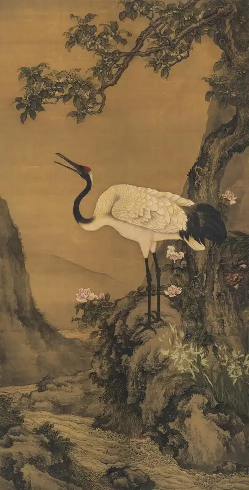 清,沈铨桂鹤图