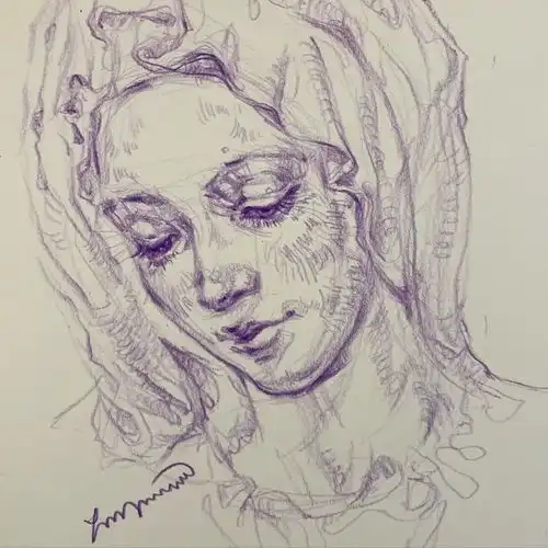 插画师有特点的铅笔素描肖像,韩国手绘艺术家saera
