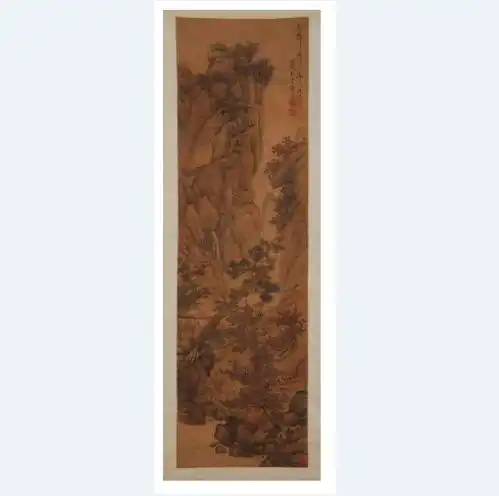 明蓝瑛仿范宽山水人物图轴