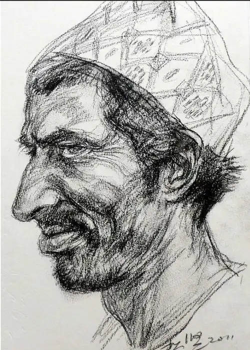 著名画家丁松坚速写人物头像