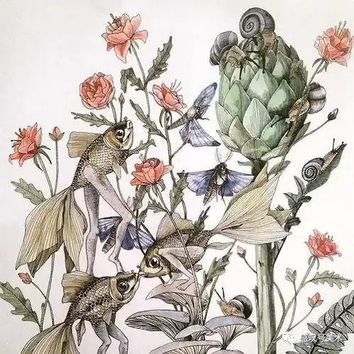 一组颜色素雅的水彩画作品,有点复古,有点小奇幻