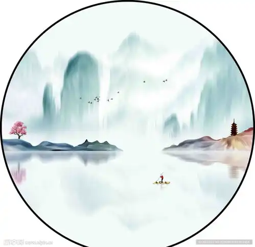 新中式意境水墨烟波山水小船装饰设计图psd分层素材psd分层素材