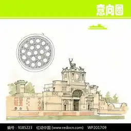 方正欧式建筑水彩画
