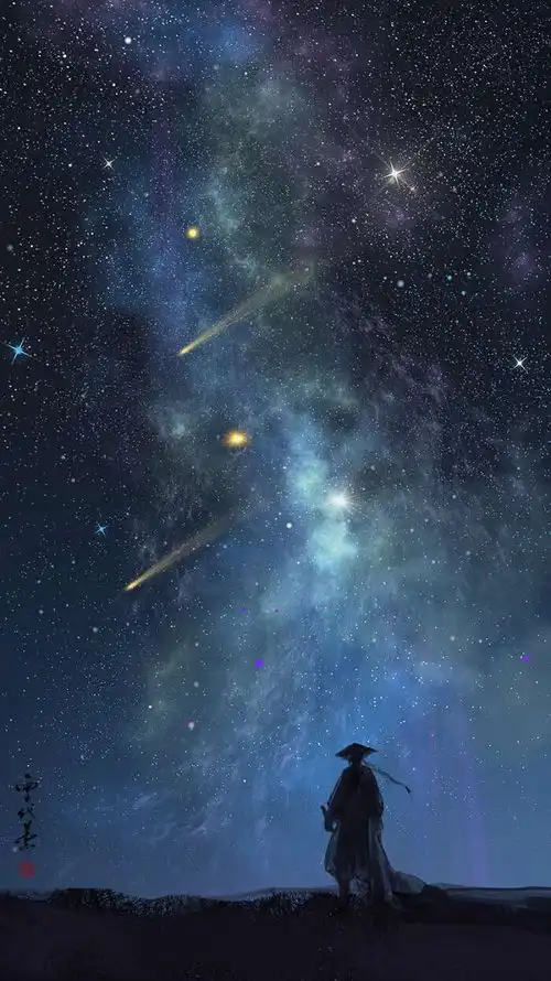 唐崎夜雨手绘古风星空手机壁纸