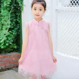 童裙2018夏季新款女童复古旗袍纱裙连衣裙中大童无袖裙子