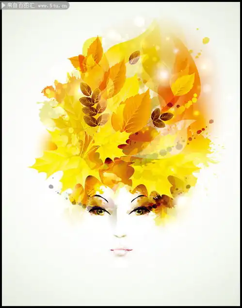 秋天枫叶美女梦幻背景矢量素材百图汇设计素材