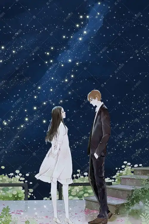 星空情侣手绘插画图片千库网