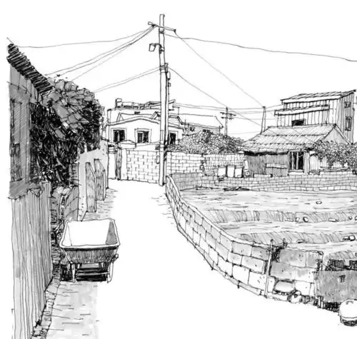 一组不错的钢笔画风景速写,街道小巷