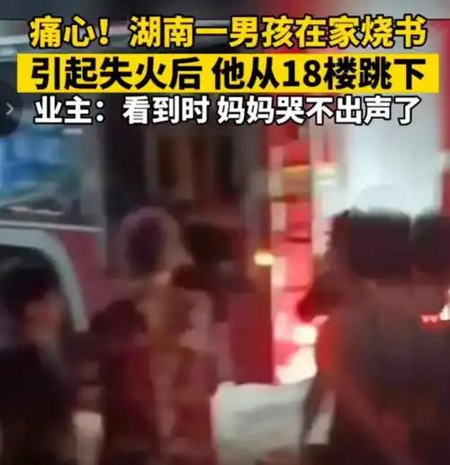 13岁男孩家中烧书引发失火跳楼从十八楼一跃而下,太痛心