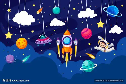 卡通太空星球宇航员火箭星空背景设计图psd分层素材psd分层素材