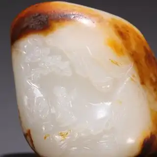 和田玉籽料手工雕刻山水牌,青花风格尽显古韵雅致