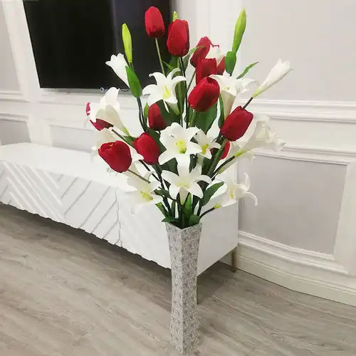 百合仿真花束家居饰品客厅落地装饰假花绢花摆件家居室内花艺插花