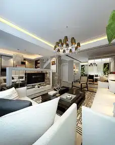 客厅白底绿边电视背景墙装修效果图