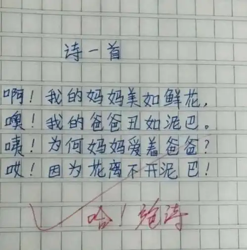 我的爸爸丑如泥巴,小学生打油诗走红,爸爸直言不愧是亲生的