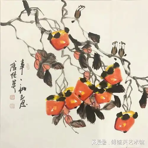 柿子红了,福气到了傅继英的柿柿如意国画挂画让你家更温馨