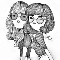手绘姐妹头像,素描姐妹头像黑白的