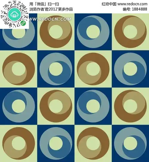 蓝色淡绿色格子背景上的棕色蓝青色的圆形图案eps素材免费下载红动网
