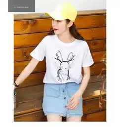 美顿艾蒂新品韩版宽松百搭圆领动物印花纯短袖t恤女装上衣潮
