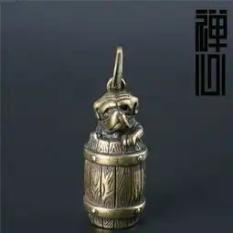 古玩杂项纯铜十二生肖狗摆件家居工艺品一桶旺财风水吊坠