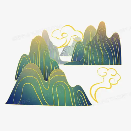 金线山水手绘插画免扣元素png图片素材免费下载psd格式20002000像素熊猫办公