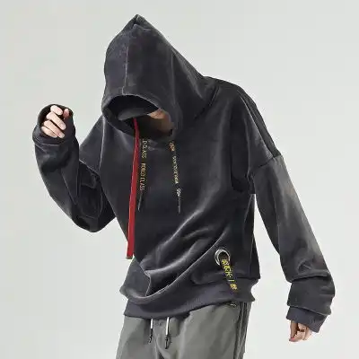 2019秋冬季原创韩版嘻哈休闲潮牌宽松男金丝绒连帽卫衣