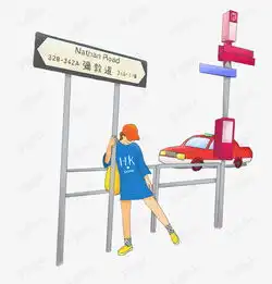 手绘小女孩香港弥敦道旅游打卡插画素材图片免费下载高清psd千库网图片编号11040074