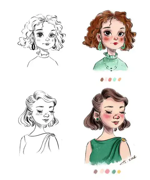 复古小姐姐头像插画系列