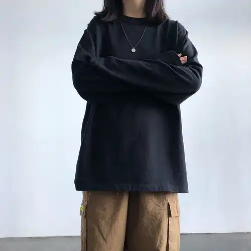 韩版潮学生外穿宽松上衣服ins超火长袖t恤女春秋纯色内搭打底衫