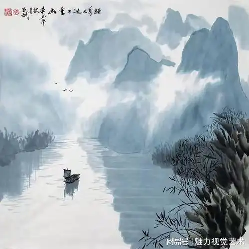 视觉空前,构图大胆,现代山水画家李吕斌桂林山水画作品赏析