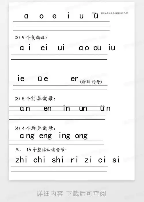 汉语拼音的书写格式最新四线三格