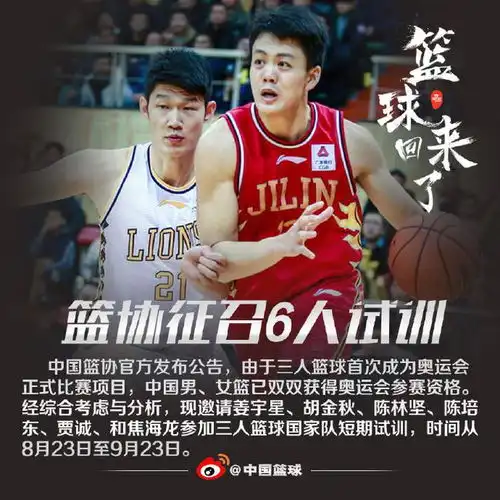 篮协征召姜宇星等6人参加三人篮球国家队试训