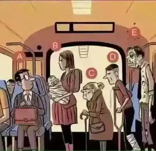 在公交车上如果你是图片中的a你将会把座位让给谁