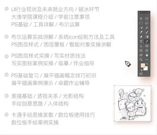 北京ps基础手绘基础插画初试价格ui设计培训哪家好北京大渔学院淘学培训