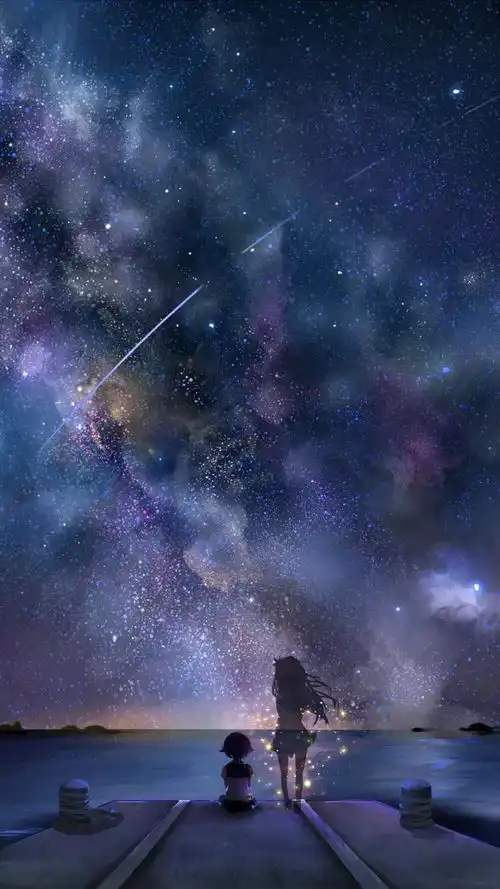 星空,少女,背影