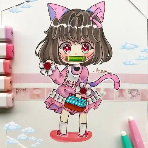 q版眼睛萌妹手绘作品新手临摹天